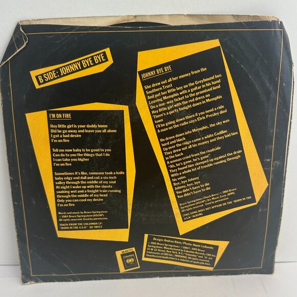Bruce Springsteen – I'm On Fire Columbia Vinyl, 7" 45 RPM Single Promo 1985 - Picture 3 of 5